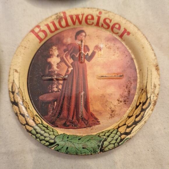Budweiser Beer Breweriana Metal Coasters Mancave Bar Set Of 4 Official Product - Picture 4 of 7
